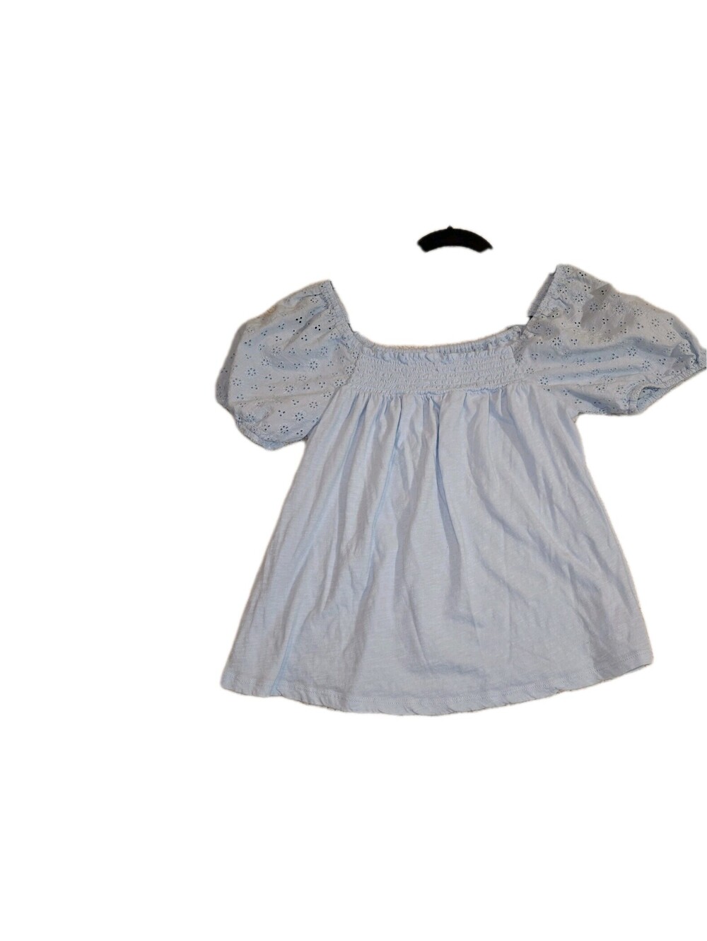 lucky brand womens tops Sz M Short Puff Sleeve Eyelet Baby Doll Cropped 💯...